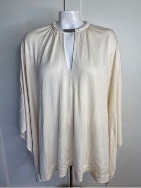 Brunello Cucinelli Women Sz L Cashmere Silk Poncho Knit Top Blouse Beaded Neck